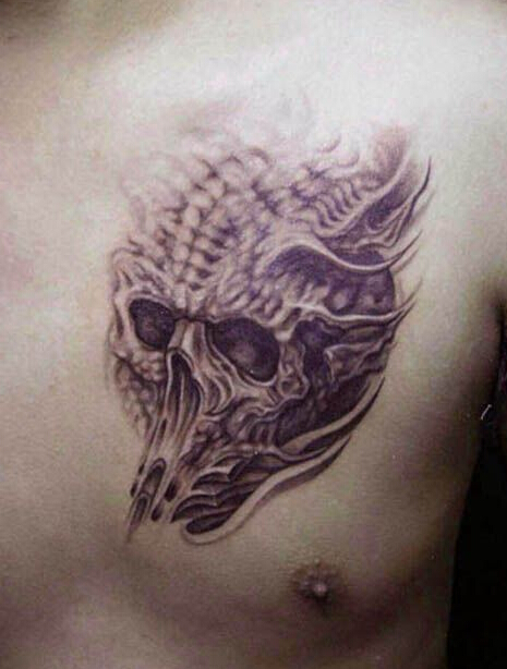男士胸部个性魔鬼骷髅刺青