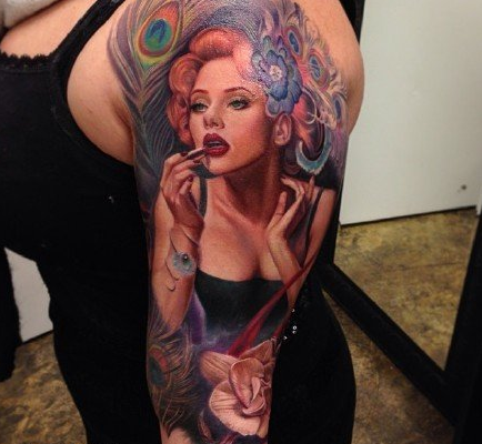 手臂妖艳性感美女纹身图案