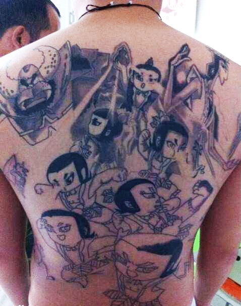 满背经典卡通葫芦兄弟纹身图案