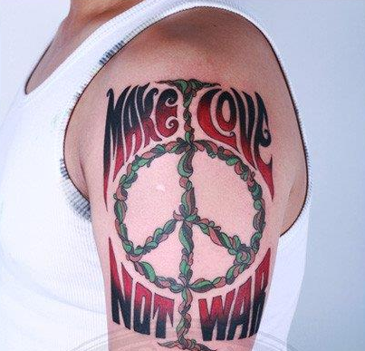 手臂经典反战符号英文纹身图案