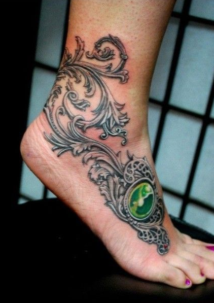 个性脚背创意花藤宝石纹身图案