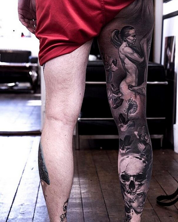 腿部花腿欧美纹身图案