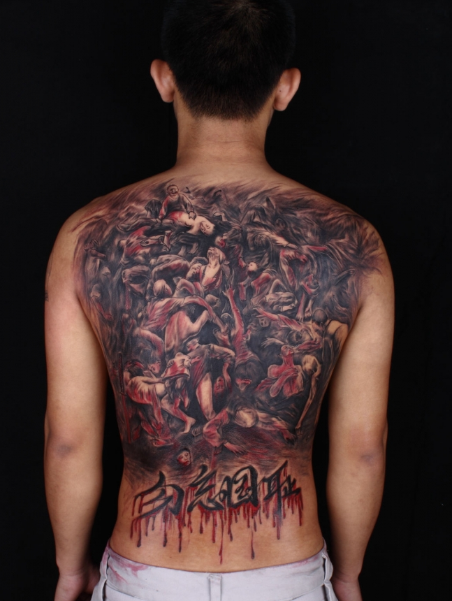 勿忘国耻满背纹身图案