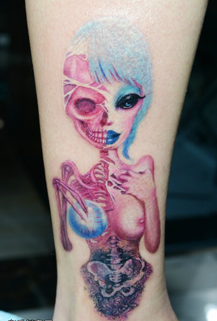 恐怖吓人半面人纹身图案