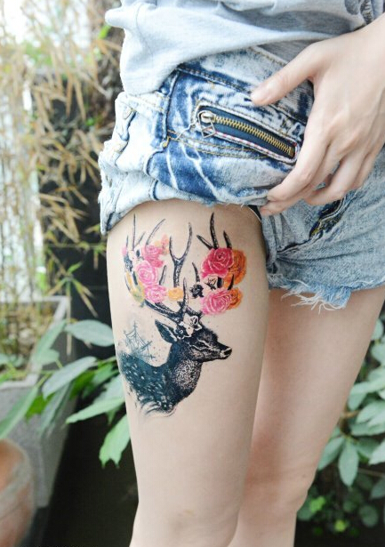 神奇可爱鹿头纹身图案