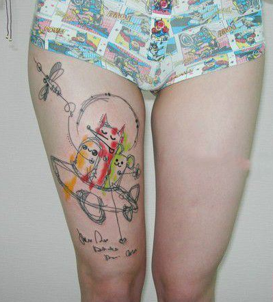 创意飞碟外星人大腿纹身图案