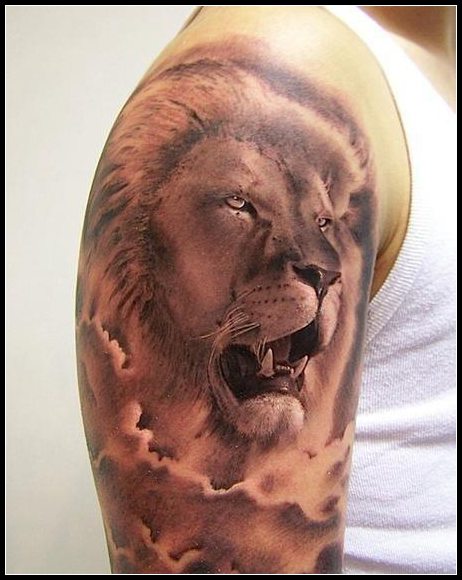 大臂狮子头纹身图案