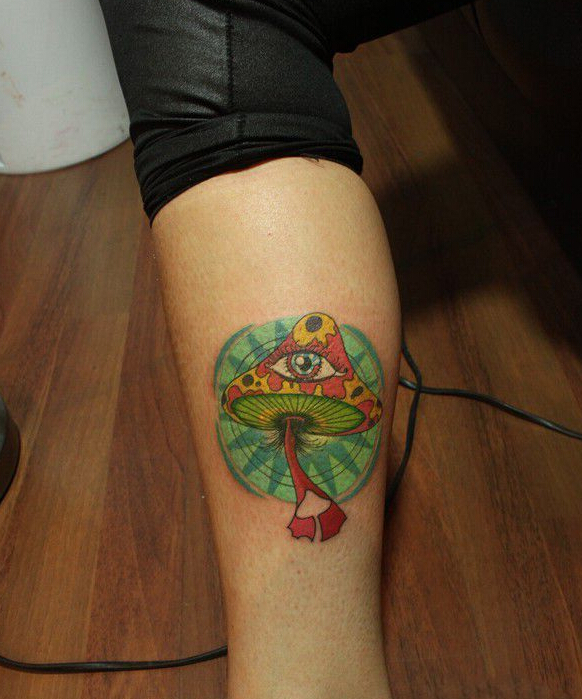 创意眼睛蘑菇脚踝纹身图案