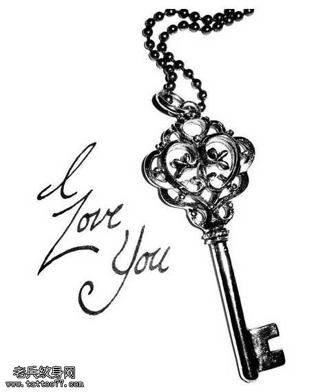 手稿英文钥匙纹身图案