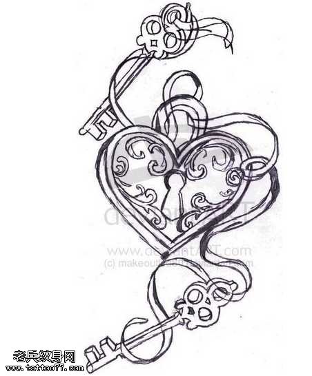 手稿唯美钥匙纹身图案