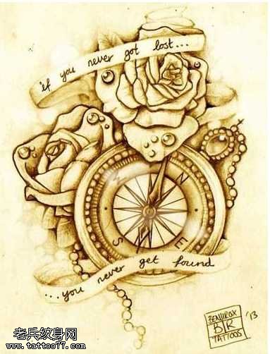 手稿指南针纹身图案