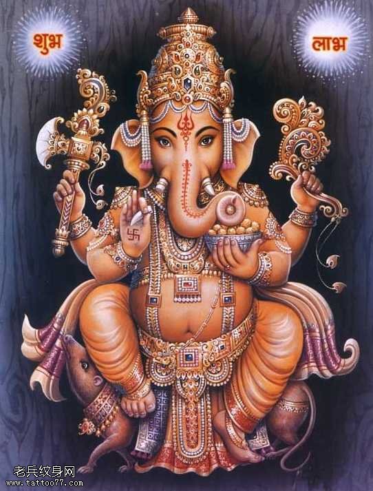 手稿经典的象神纹身图案