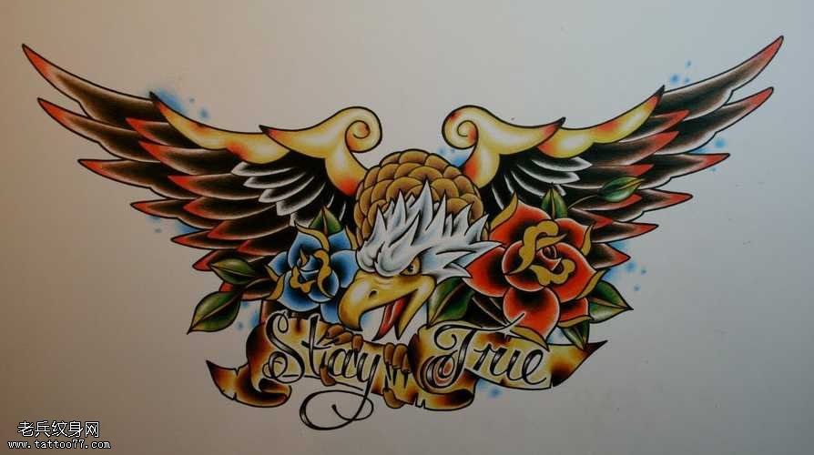 手稿胸部老鹰纹身图案