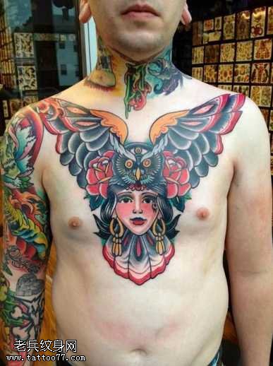 脸猫头鹰纹身图案