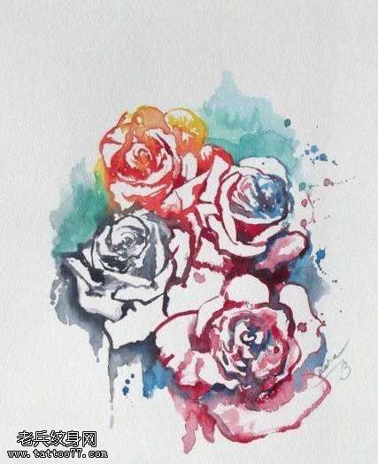 手稿水彩风格玫瑰花纹身图案