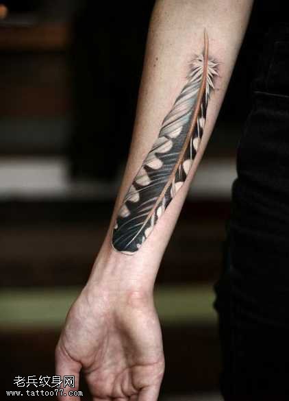 手臂个性羽毛纹身图案