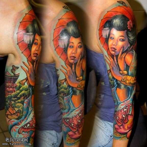胳膊艺妓纹身图案
