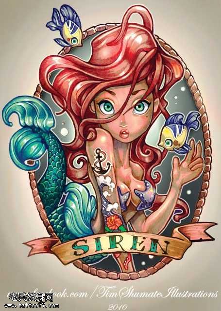 手稿美人鱼纹身图案