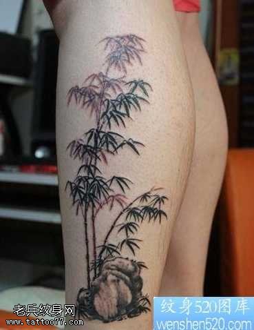 腿部竹子纹身图案