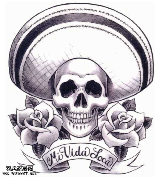 手稿帽子骷髅纹身图案