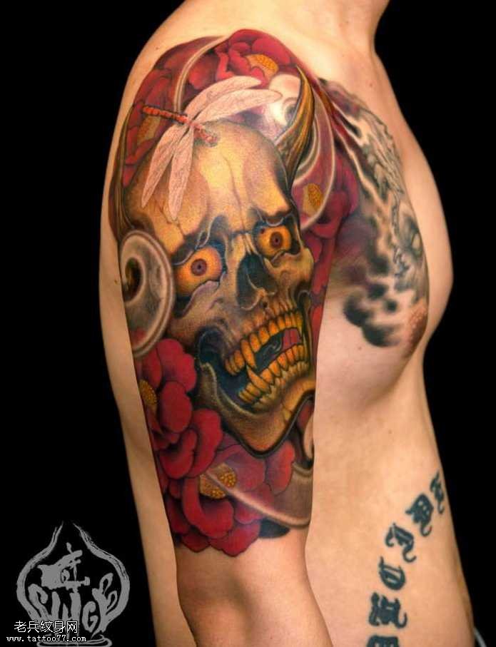 胳膊般若骷髅纹身图案