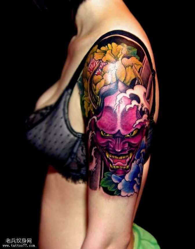 胳膊紫般若纹身图案