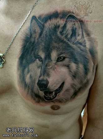 胸部狼纹身图案