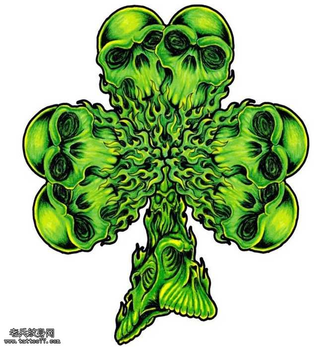 手稿三叶草骷髅纹身图案