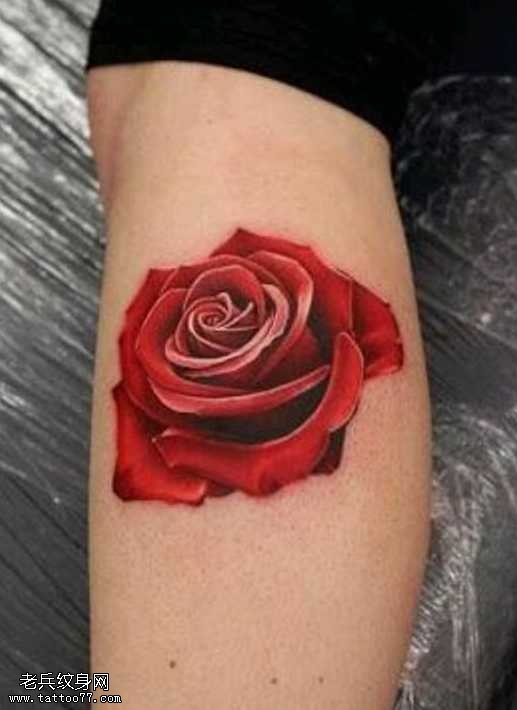 腿部玫瑰纹身图案