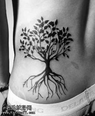 腰部潮流流行的图腾树纹身图案