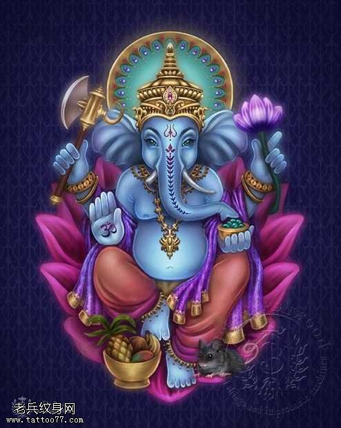 手稿象神纹身图案