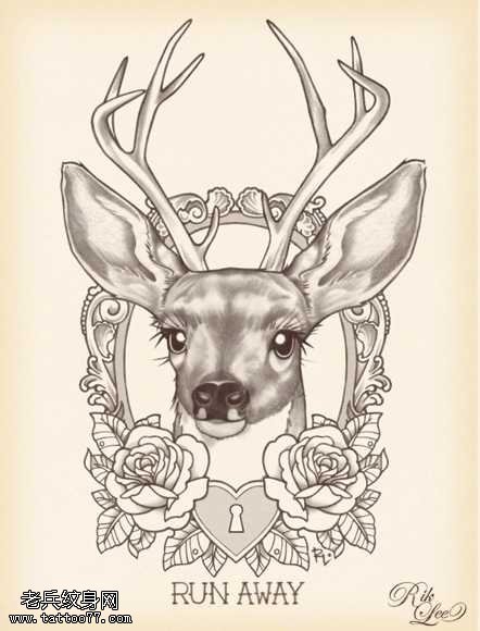 手稿鹿纹身图案