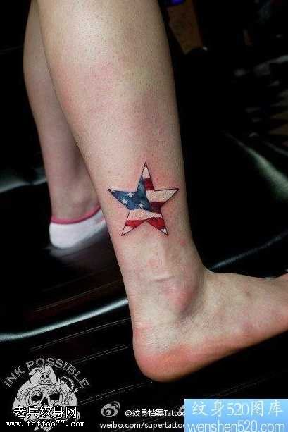 腿部五星美国纹身图案