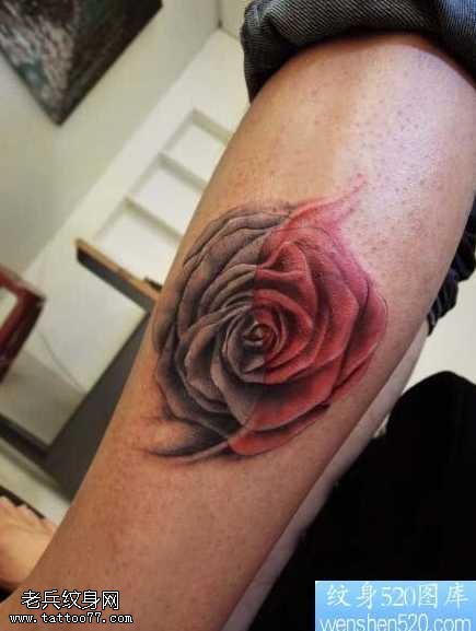腿部玫瑰纹身图案