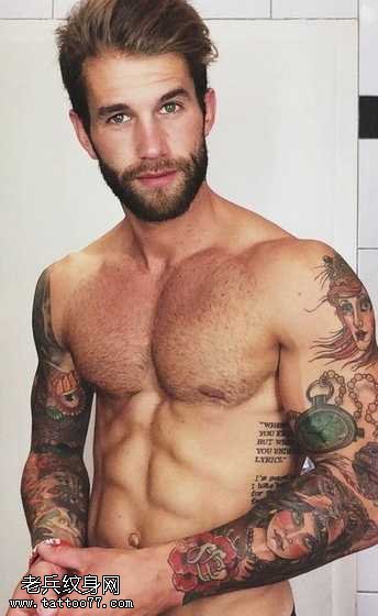 胳膊性感胡子纹身图案