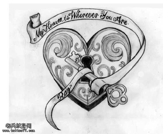 手稿心锁纹身图案