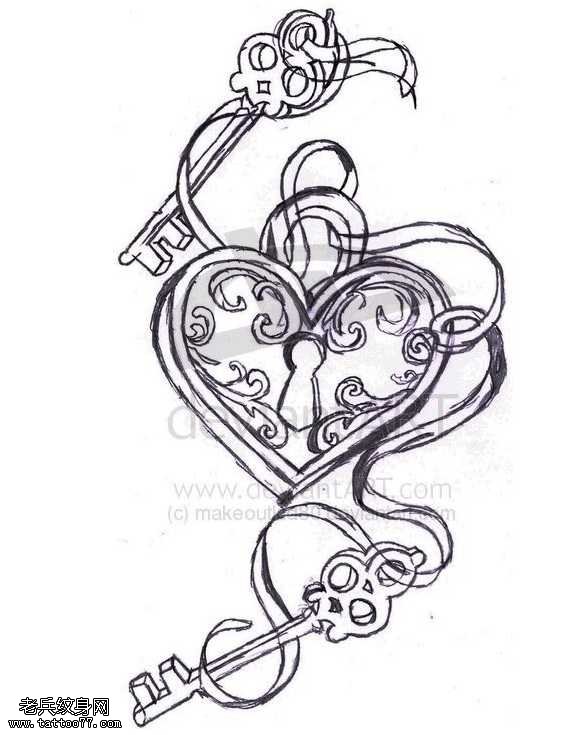 手稿唯美锁钥匙纹身图案