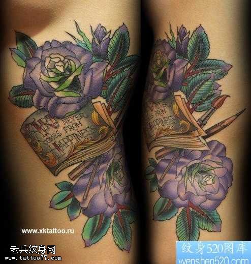 侧腰潮流的newschool玫瑰花纹身图案