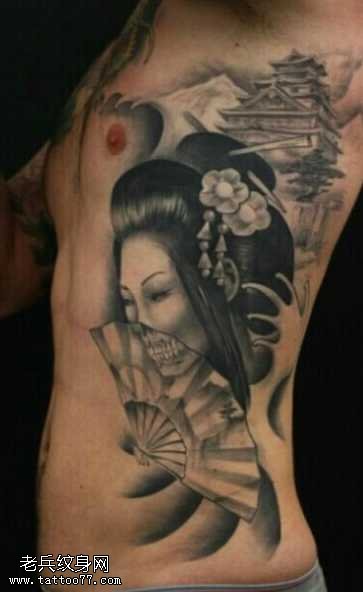腰部艺妓纹身图案