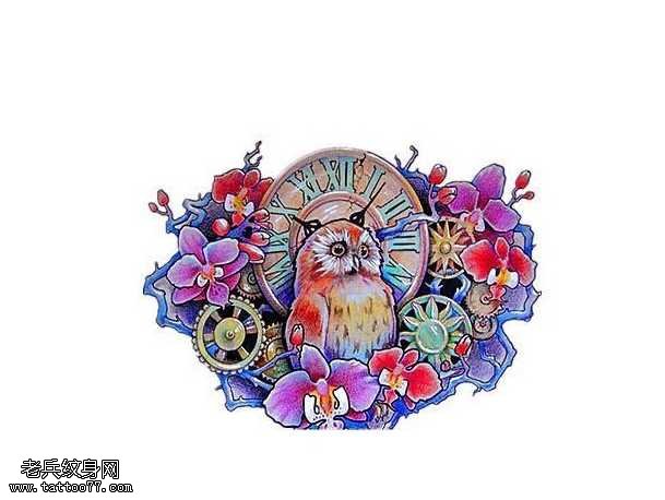 手稿机器猫头鹰纹身图案