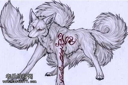 手稿九尾狐纹身图案