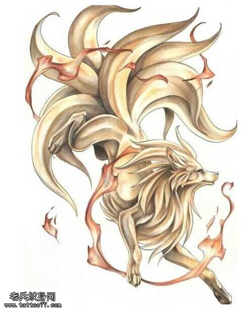 漂亮个性的九尾狐纹身图案