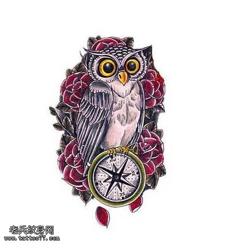 手稿猫头鹰纹身图案