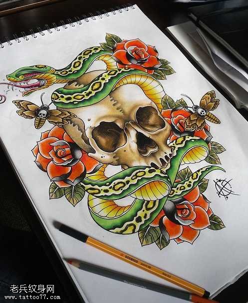 风格骷髅纹身图案