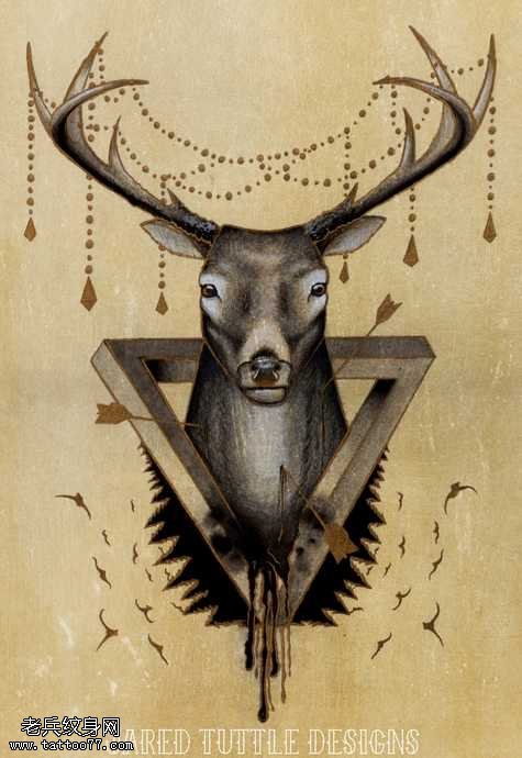 手稿个性鹿纹身图案