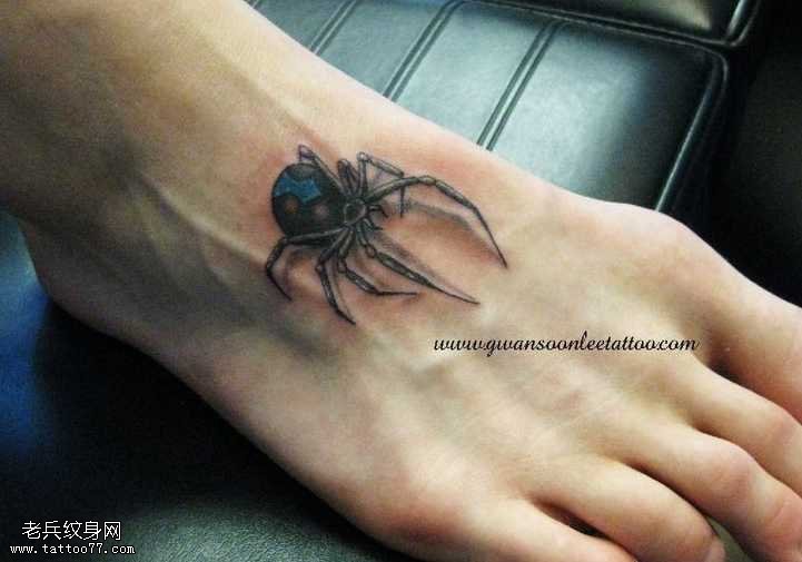 脚背蓝蜘蛛纹身图案