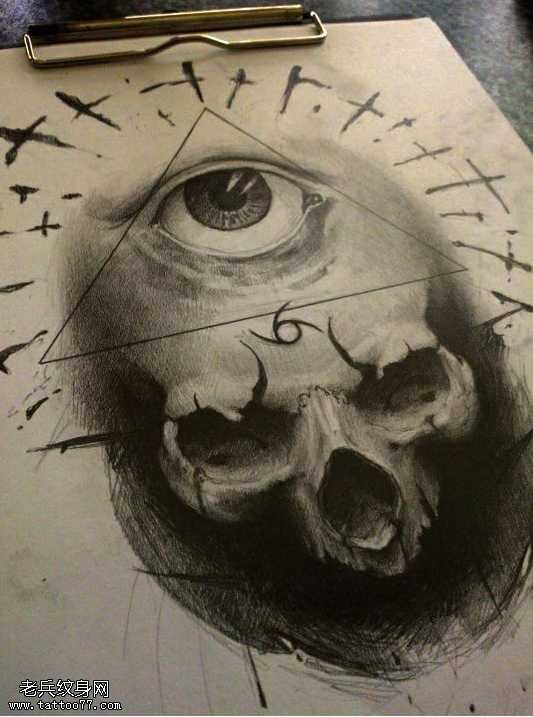 手稿骷髅全视纹身图案