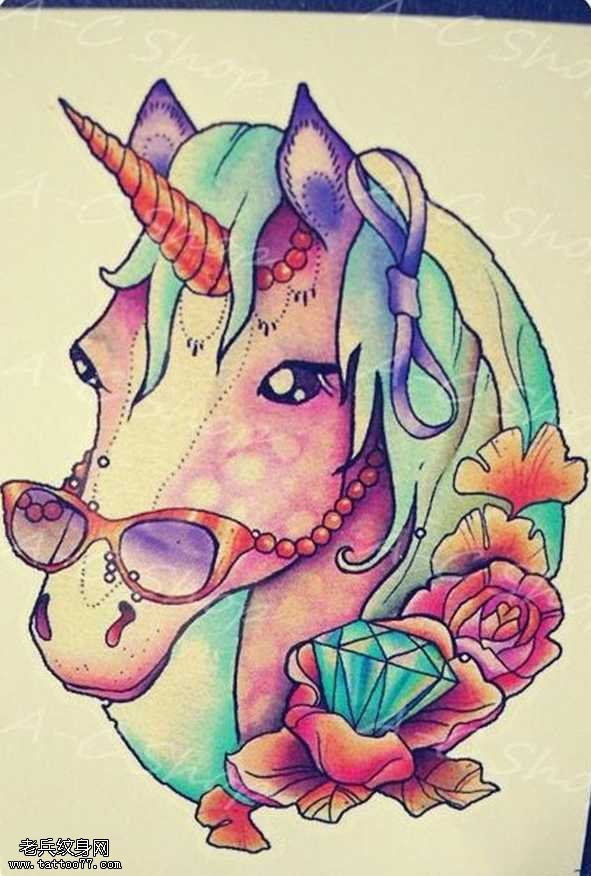 手稿个性独角兽纹身图案