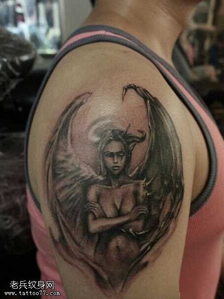 胳膊天使化身恶魔纹身图案
