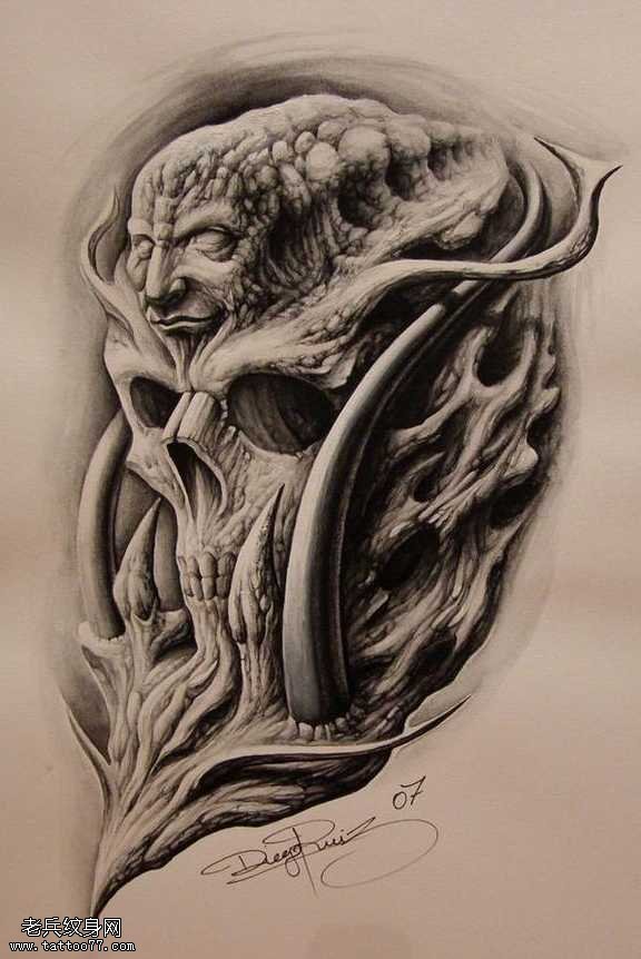 手稿骷髅纹身图案